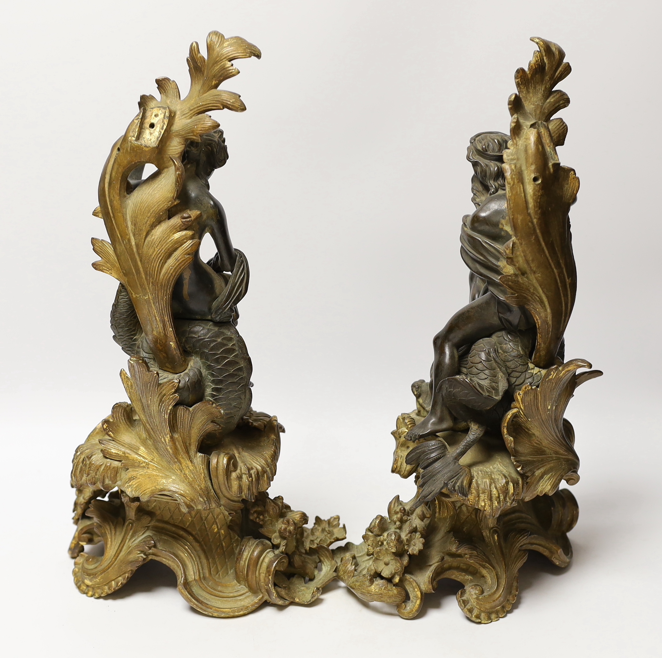 A pair of late 19th century bronze and ormolu figures of Poseidon and Amphitrite, 39cm